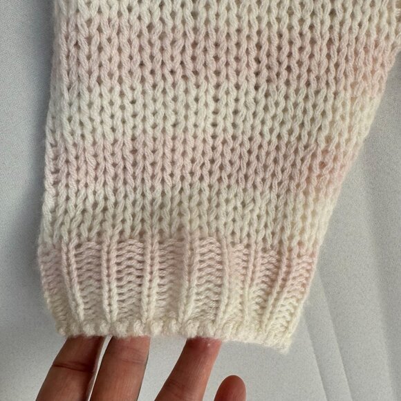 Sablyn 100% Cashmere Loose Open Knit Pink Ivory Stripe Oversized Sweater Small - Picture 5 of 12